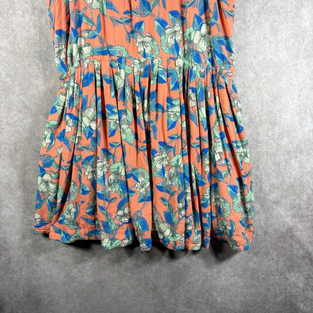 Free People Mini Dress Womens Small‎ Orange Floral Boho Ruffle Straps Pockets